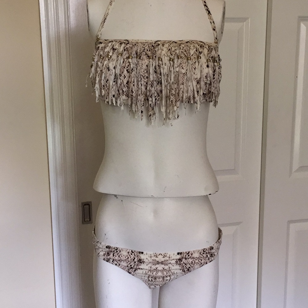 Xhilaration Snake Print Bikini w/ Fringe & Beads